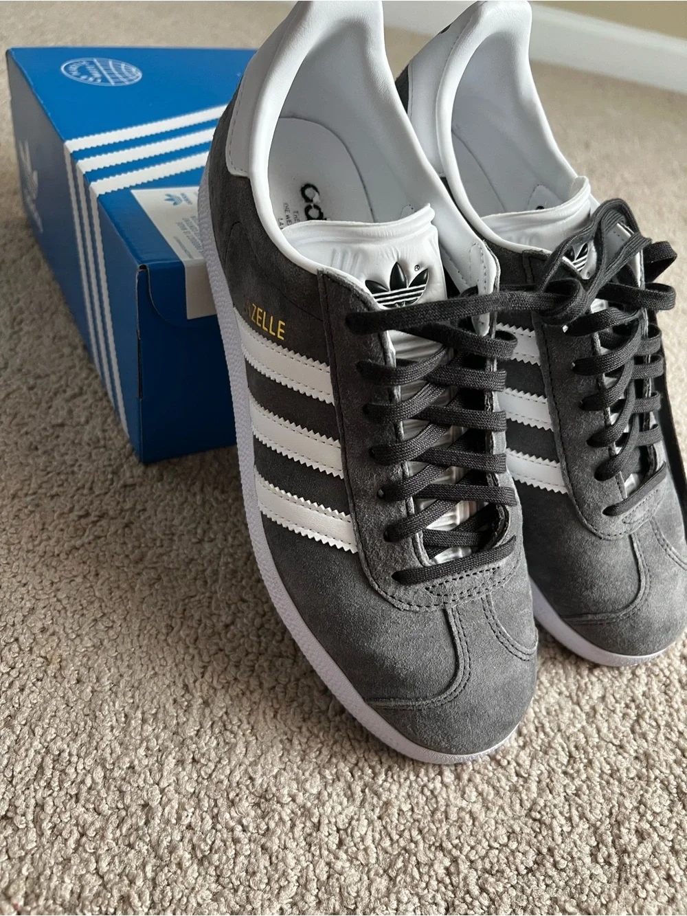 adidas Gazelle Men’s Gray Suede Sneakers with White Stripes